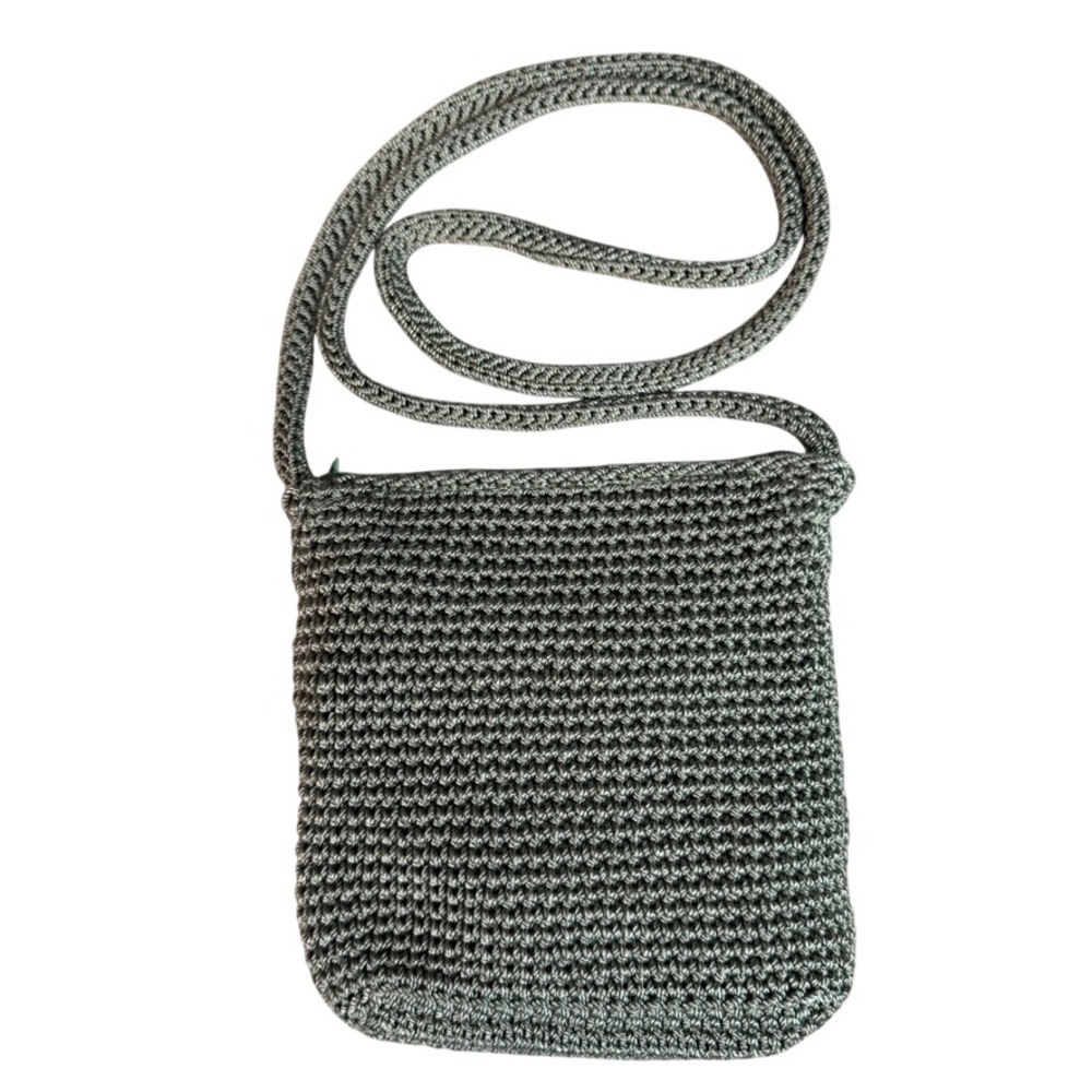 Enzo Angiolini Sage Green Crochet Crossbody Bag Small Square Zippered Purse